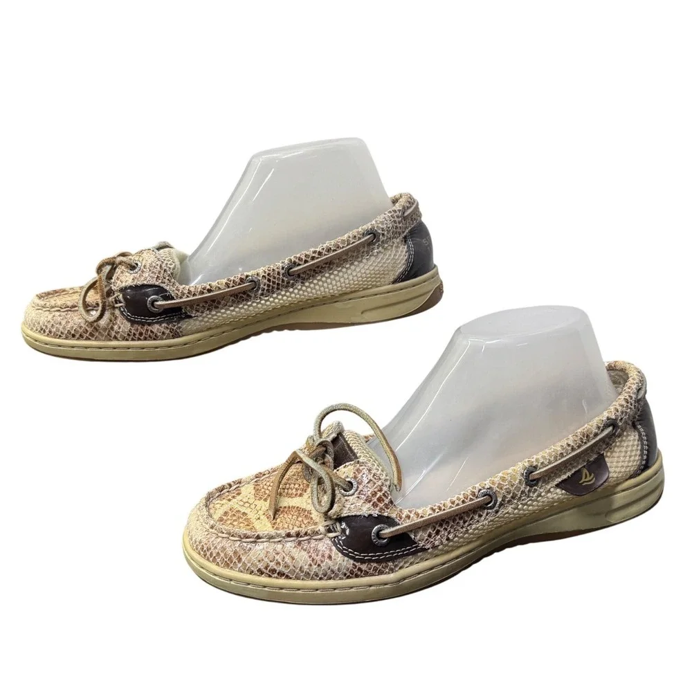 Sperry Top-Sider Angelfish Boat Shoes Womens 6 Tan‎ Snakeskin  Leather Loafers